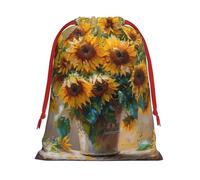 Bolsas de regalo con cordón vibrante con estampado de girasol y pintura al óleo, colección de bolsas de regalo de cumpleaños, bolsas de regalo reutilizables, bolsa de regalo de Navidad