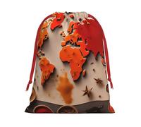 Bolsas de regalo con cordón vibrante con estampado de mapa del mundo hecho de especias, colección de bolsas de regalo de cumpleaños, bolsas de regalo reutilizables, bolsa de regalo de Navidad