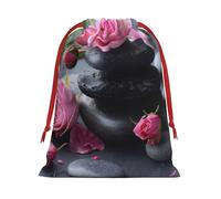 Bolsas de regalo con cordón vibrante con estampado de piedras y rosas de spa, colección de bolsas de regalo de cumpleaños, bolsas de regalo reutilizables, bolsa de regalo de Navidad