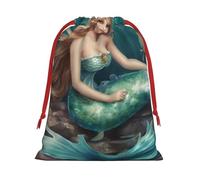 Bolsas de regalo con cordón vibrante con estampado de sirena de cuento de hadas, colección de bolsas de regalo de cumpleaños, bolsas de regalo reutilizables, bolsa de regalo de Navidad