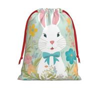 Bolsas de regalo con cordón y estampado floral de conejo de Pascua para Navidad, vacaciones, boda, cumpleaños, bolsa de regalo M
