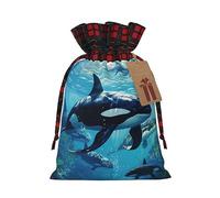 Bolsas de regalo con diseño de ballenas asesinas que nadan a lo largo de las festividades - Elegantes, únicas y personalizadas, bolsas de regalo reutilizables con cordón