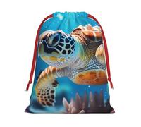 Bolsas de regalo con estampado de estrellas de mar de tortuga marina, colección de bolsas de regalo con cordón para mujeres, Navidad, cumpleaños, reutilizables