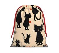 Bolsas de regalo con estampado de gatito feliz caminando, colección de bolsas de regalo con cordón para mujeres, Navidad, cumpleaños, reutilizables