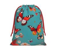 Bolsas de regalo con estampado de mariposas voladoras entre flores, varios tamaños, bolsas de regalo con cordón para mujeres, Navidad, cumpleaños, reutilizables