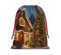 Bolsas de regalo con estampado de pueblo de carnaval de Navidad, varios tamaños, bolsas de regalo con cordón para mujeres, Navidad, cumpleaños, reutilizables