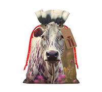 Bolsas de regalo con estampado de vaca y flores, con cordón, para fiestas, caramelos, regalos de Navidad, decoración de vacaciones