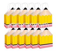 Bolsas de regalo con forma de lápiz, bolsa de papel con forma de lápiz, 12 bolsas de regalo para profesores de regreso a clases, duraderas y reutilizables, para agradecimiento al profesor, fiestas del