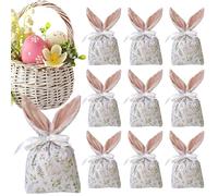 Bolsas de regalo con orejas de conejo, 10 bolsas con cordón de Pascua, soportes de regalo de tela reutilizables, sacos de almacenamiento de dulces, embalaje de material suave con cierre