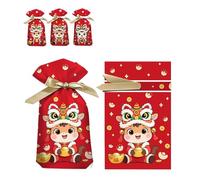 Bolsas de regalo de Año Nuevo, bolsa crujiente de copo de nieve, bolsas de golosinas de Año del Caballo para Año Nuevo chino, suministros de fiesta decoraciones con cordón