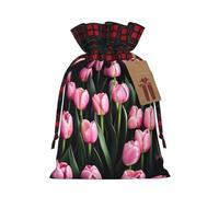 Bolsas de regalo de arpillera con cordón de retazos rosas y tulipanes, bolsas de regalo de tela premium, ideales para cualquier ocasión