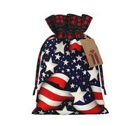 Bolsas de regalo de arpillera con cordón, diseño de bandera estadounidense, estrellas, rayas, patchwork, bolsas de regalo de tela premium, ideales para cualquier ocasión
