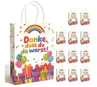Bolsas de regalo de cumpleaños infantiles "Danke dass du da warst" - 20 bolsas de regalo de papel kraft con 24 pegatinas - pequeñas bolsas de papel para regalos y fiestas, 24 x 13 x 8 cm