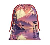 Bolsas de regalo de felpa Tranquil-Cherry-Blossoms con cordón de Navidad, tamaño grande, bolsas de terciopelo suave con cierre de cinta roja para regalos de fiesta de vacaciones y envoltura de regalos