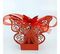 Bolsas de regalo de fiesta, cajas de regalo de boda, caja de caramelos, bolsa de regalo de boda, decoraciones de mariposas de papel para bodas, baby shower, suministros de fiesta (color: 2) (rojo)
