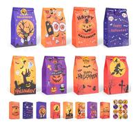 Bolsas de regalo de Halloween, 32 bolsas de truco o trato de Halloween, bolsas de dulces de Halloween para dulces con calcomanías, bolsas de papel de Halloween con diseños divertidos y espeluznantes