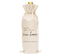 Bolsas de regalo de inauguración de la casa, bolsa de arpillera para botella de vino para amigos, regalo de cliente de agentes inmobiliarios, 1 bolsa de vino (A47)