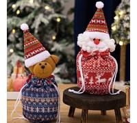 Bolsas de regalo de muñeca de punto de Navidad, bolsas de regalo de Navidad reutilizables con cordón hechas de fieltro grueso y lino, decoración 3D, bolsa de dulces de tela con forma festiva, bolsas