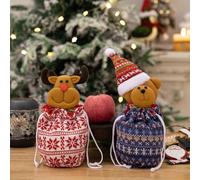 Bolsas de regalo de muñeca de punto de Navidad, bolsas de regalo de Navidad reutilizables con cordón hechas de fieltro grueso y lino, decoración 3D, bolsa de dulces de tela con forma festiva, bolsas