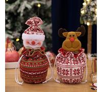 Bolsas de regalo de muñeca de punto de Navidad, bolsas de regalo de Navidad reutilizables con cordón hechas de fieltro grueso y lino, decoración 3D, bolsa de dulces de tela con forma festiva, bolsas