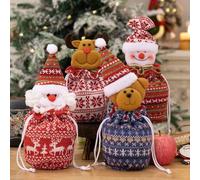 Bolsas de regalo de muñeca de punto de Navidad, bolsas de regalo de Navidad reutilizables con cordón hechas de fieltro grueso y lino, decoración 3D, bolsa de dulces de tela con forma festiva, bolsas