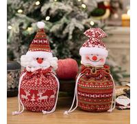 Bolsas de regalo de muñeca de punto de Navidad, bolsas de regalo de Navidad reutilizables con cordón hechas de fieltro grueso y lino, decoración 3D, bolsa de dulces de tela con forma festiva, bolsas