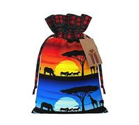 Bolsas de regalo de Navidad a cuadros con etiquetas, bolsas de dulces de Navidad, bolsas pequeñas de regalo de Halloween, animales del atardecer