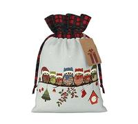 Bolsas de regalo de Navidad a cuadros con etiquetas, bolsas de dulces de Navidad, pequeñas bolsas de regalo de Halloween, lindos búhos de Navidad en rama