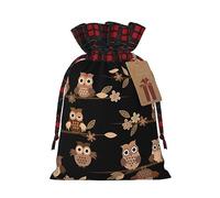 Bolsas de regalo de Navidad a cuadros con etiquetas, bolsas de dulces de Navidad, pequeñas bolsas de regalo de Halloween, lindos búhos de dibujos animados marrones