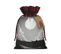 Bolsas de regalo de Navidad a cuadros de búfalo con etiquetas, bolsas de dulces de Navidad, pequeñas bolsas de regalo de Halloween, ballena luna llena