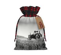 Bolsas de regalo de Navidad a cuadros de búfalo con etiquetas, bolsas de dulces de Navidad, pequeñas bolsas de regalo de Halloween, bolsas de regalo de golosinas, tractor agricultura tranquila