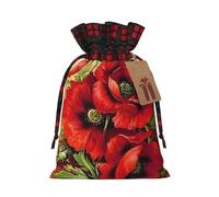 Bolsas de regalo de Navidad, bolsas de Navidad reutilizables para regalos, bolsas de regalo de Navidad, bolsa de fiesta de Navidad a granel hermosa flor de amapola roja