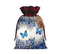 Bolsas de regalo de Navidad, bolsas de Navidad reutilizables para regalos, bolsas de regalo de Navidad, bolsa de fiesta de Navidad, mariposas azules a granel, flores blancas