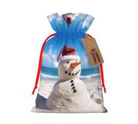 Bolsas de regalo de Navidad, bolsas de regalo de Navidad, bolsas de Navidad reutilizables para regalos, playa, arena, muñeco de nieve, bolsas de regalo con etiquetas, suministros de fiesta, M