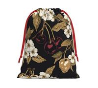 Bolsas de regalo de Navidad, bolsas de regalo de Navidad, bolsas de Navidad reutilizables para regalos, bolsas de regalo con patrón de cereza, bolsas de regalo con etiquetas, suministros de