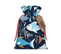 Bolsas de regalo de Navidad, bolsas de regalo de Navidad, bolsas de Navidad reutilizables para regalos, bolsas de regalo con patrón de peces, bolsas de regalo con etiquetas, suministros de
