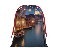 Bolsas de regalo de Navidad, bolsas de regalo de Navidad, bolsas de Navidad reutilizables para regalos, hermosas bolsas de regalo de Venecia por la noche, con etiquetas, suministros de fiesta, S