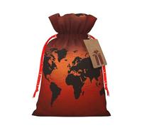 Bolsas de regalo de Navidad, bolsas de regalo de Navidad, bolsas de Navidad reutilizables para regalos, bolsas de regalo de mapa del mundo rojo y marrón con etiquetas, suministros de fiesta