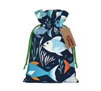 Bolsas de regalo de Navidad, bolsas de regalo de Navidad, bolsas de Navidad reutilizables para regalos, bolsas de regalo con patrón de peces, bolsas de regalo con etiquetas, suministros de
