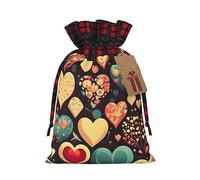 Bolsas de regalo de Navidad: bolsas de regalo festivas para todas las vacaciones y temporada, a juego con diseño de cuadros escoceses con flores aplastadas de corazón