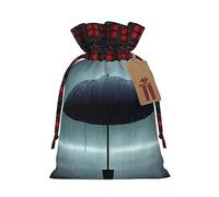 Bolsas de regalo de Navidad: bolsas de regalo festivas para todas las vacaciones y temporada, a juego con diseño de cuadros escoceses paraguas negro bajo la lluvia