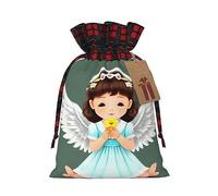 Bolsas de regalo de Navidad: bolsas de regalo festivas para todas las vacaciones y temporada, a juego con diseño de cuadros escoceses, bonito ángel pequeño