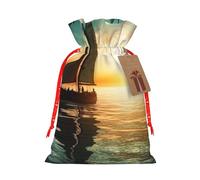 Bolsas de regalo de Navidad, bolsas de regalo reutilizables para regalos de barco en el océano, bolsas de regalo con etiquetas, suministros de fiesta, S