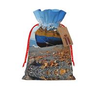 Bolsas de regalo de Navidad con cordón de ajuste, diseño de barco de playa y azul cielo amarillo, de arpillera, para fiestas de Navidad, regalos de dulces