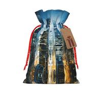 Bolsas de regalo de Navidad con cordón de ajuste, diseño de rascacielos y balcones de noche de ciudad