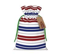 Bolsas de regalo de Navidad con cordón de ajuste, diseño de rayas rojas, azules, blancas y grises, para Navidad, cumpleaños, fiestas