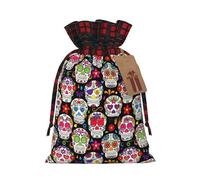 Bolsas de regalo de Navidad con cordón de ajuste y estampado de calaveras de flores coloridas reutilizables para cumpleaños para necesidades de envoltura