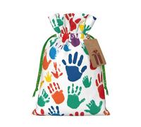 Bolsas de regalo de Navidad con cordón de impresión a mano con tarjetas para decoraciones de fiesta de Navidad