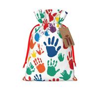 Bolsas de regalo de Navidad con cordón de impresión a mano con tarjetas para decoraciones de fiesta de Navidad