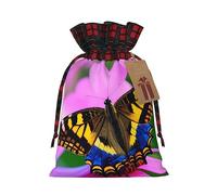 Bolsas de regalo de Navidad con cordón de mariposa floral, bolsas de arpillera de retazos, reutilizables.